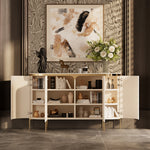 Load image into Gallery viewer, 58.5'' White &amp; Gold Contemporary Sideboard with Adjustable Shelves
