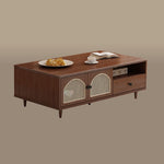 Load image into Gallery viewer, TV Stand &amp; Coffee Table Set with Cane Drawers Mid-Century Modern Style Spacious Storage Elegant Design
