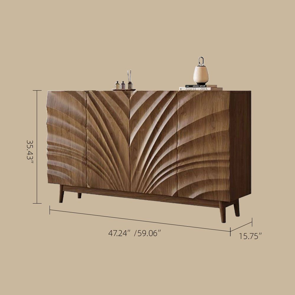 Modern Wooden Sideboard with Sculpted Wave Front Contemporary Storage Cabinet