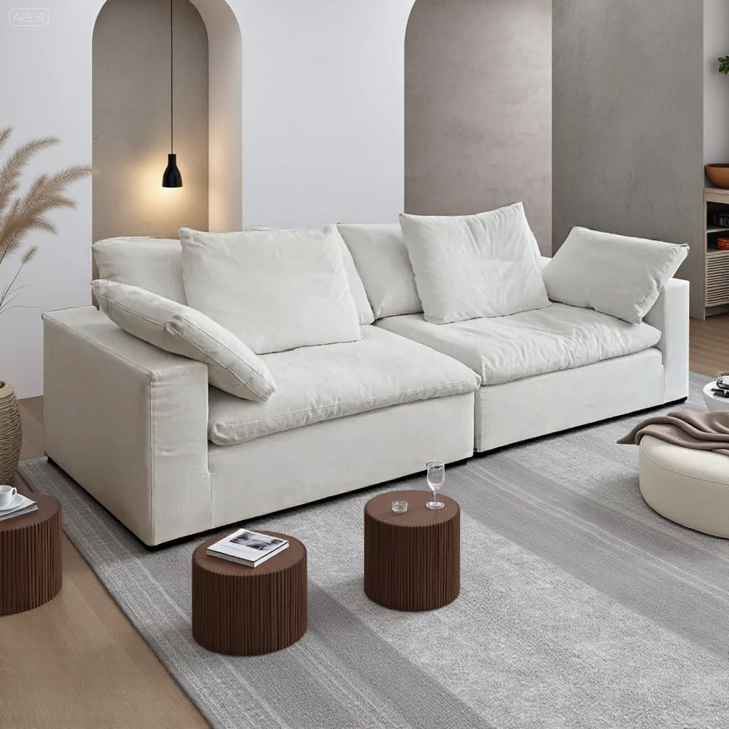 78''-110''Modular White Feather Filled Sofa Extra Deep Seat Pillow Armrest Contemporary Lounge Design