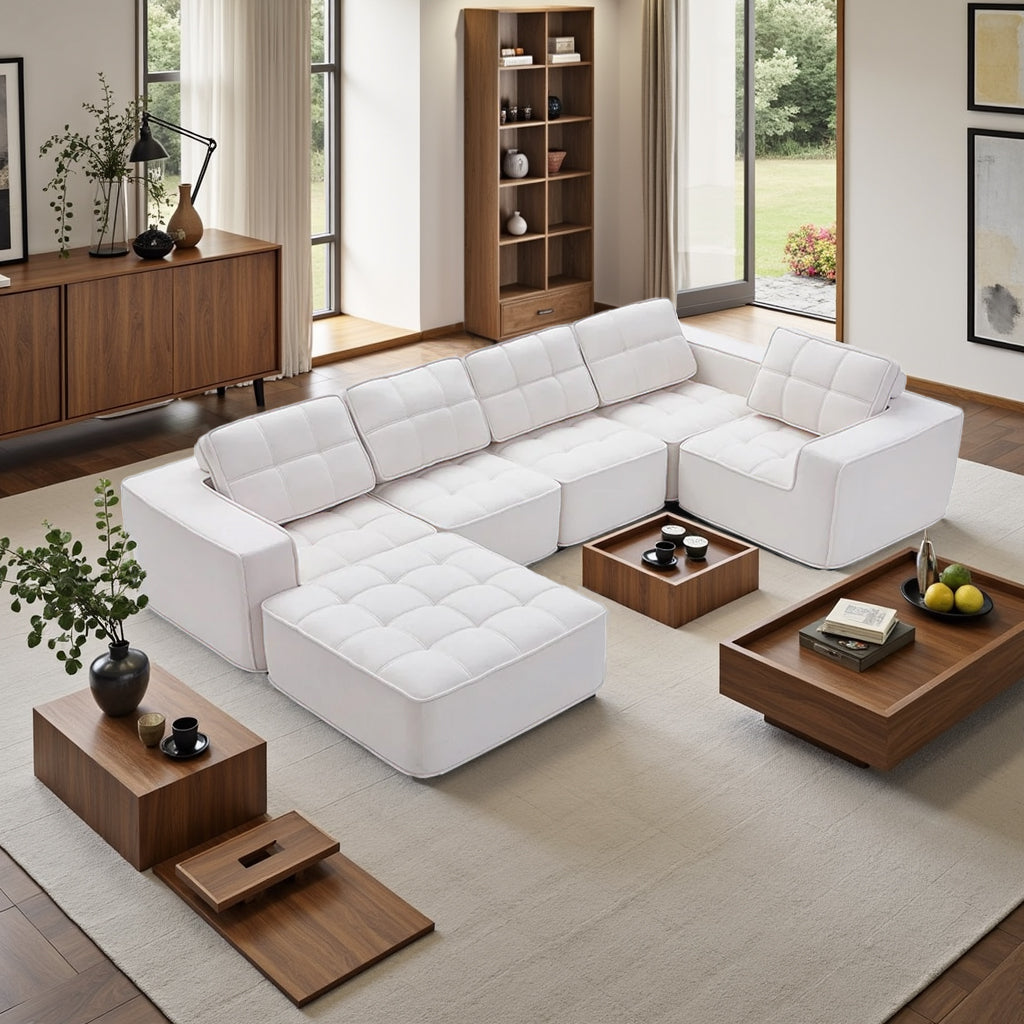 136.5" Modular Compressed Sofa Modern Tufted Lightweight Convertible Sectional for Multi-scene Use