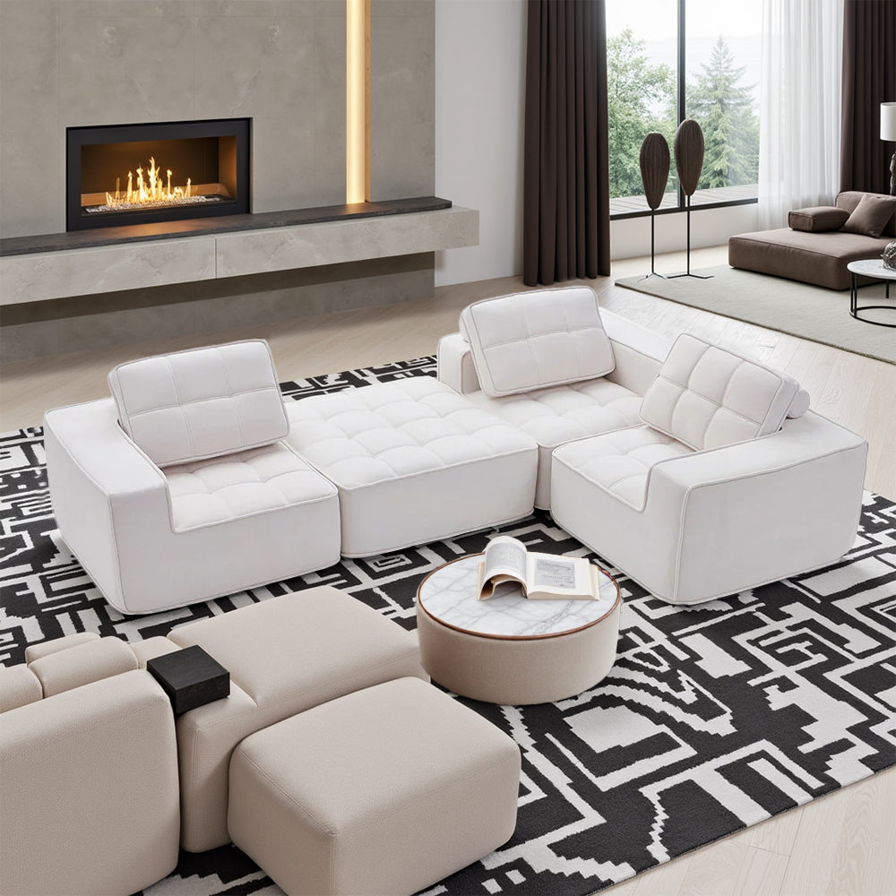 136.5" Modular Compressed Sofa Modern Tufted Lightweight Convertible Sectional for Multi-scene Use