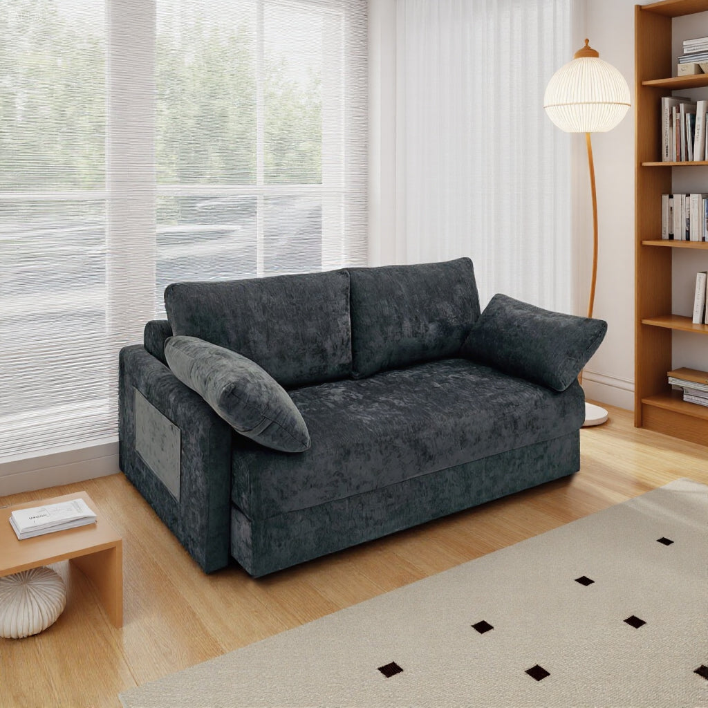 65.52" Compressed Sofa Convertible Sofa Bed Wrinkle-resistant Linen Lightweight Loveseat Wooden Armrest