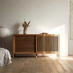 Load image into Gallery viewer, 64'' Japanese-Style Wood Sideboard with Slatted Doors
