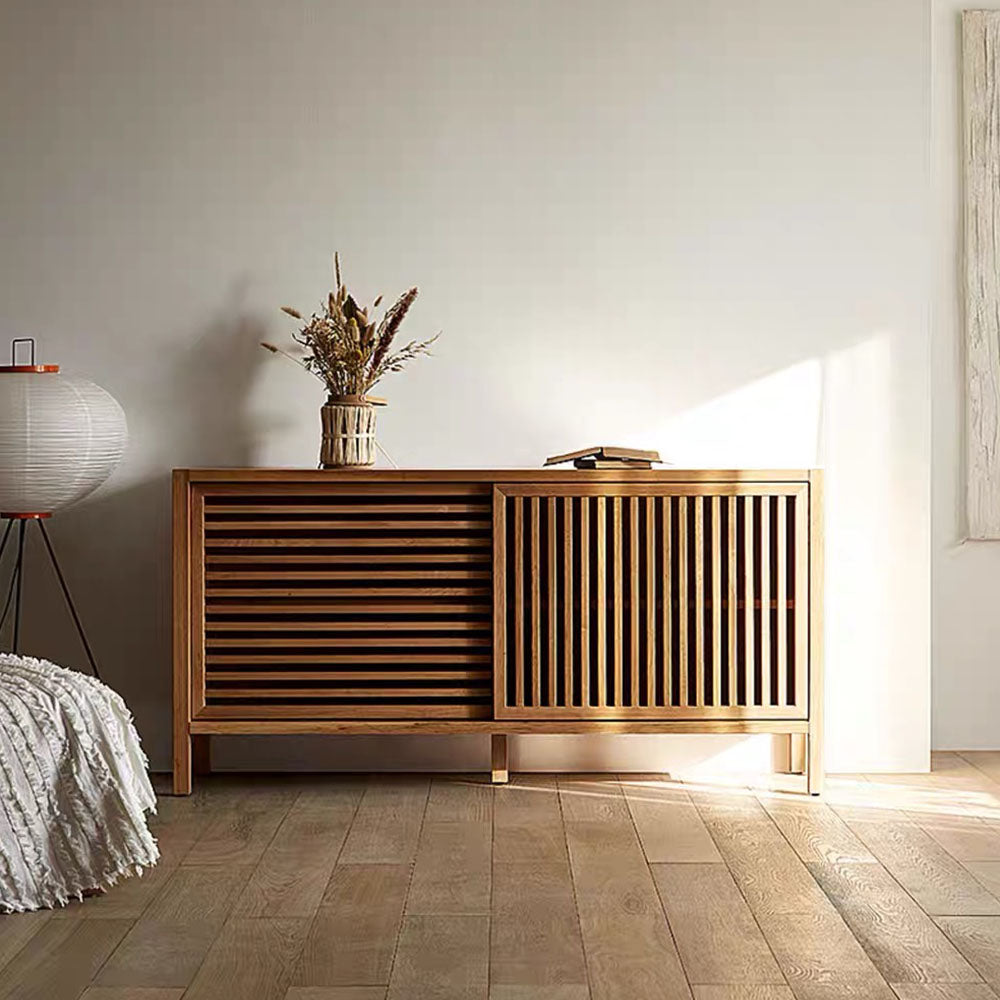 64'' Japanese-Style Wood Sideboard with Slatted Doors