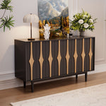 Load image into Gallery viewer, 55.1'' Modern Black &amp; Natural Wood Sideboard Cabinet with Decorative Slatted Doors
