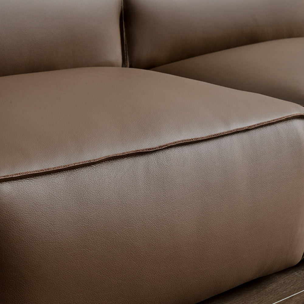 Modern Leather Sofa Boxy Low-Profile Design with Wide Arms