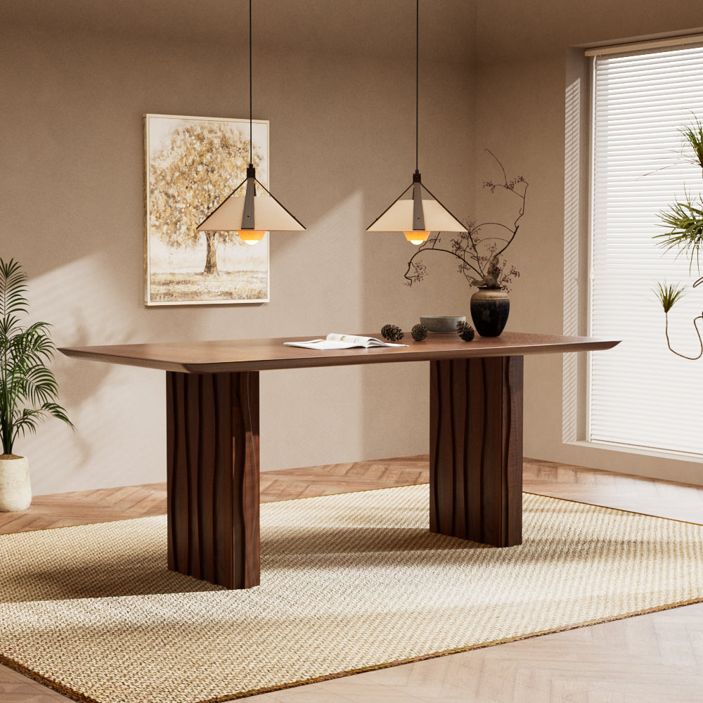62.4″/70.2″ Rectangular Wooden Dining Table Modern Minimalist Design Sculpted Legs