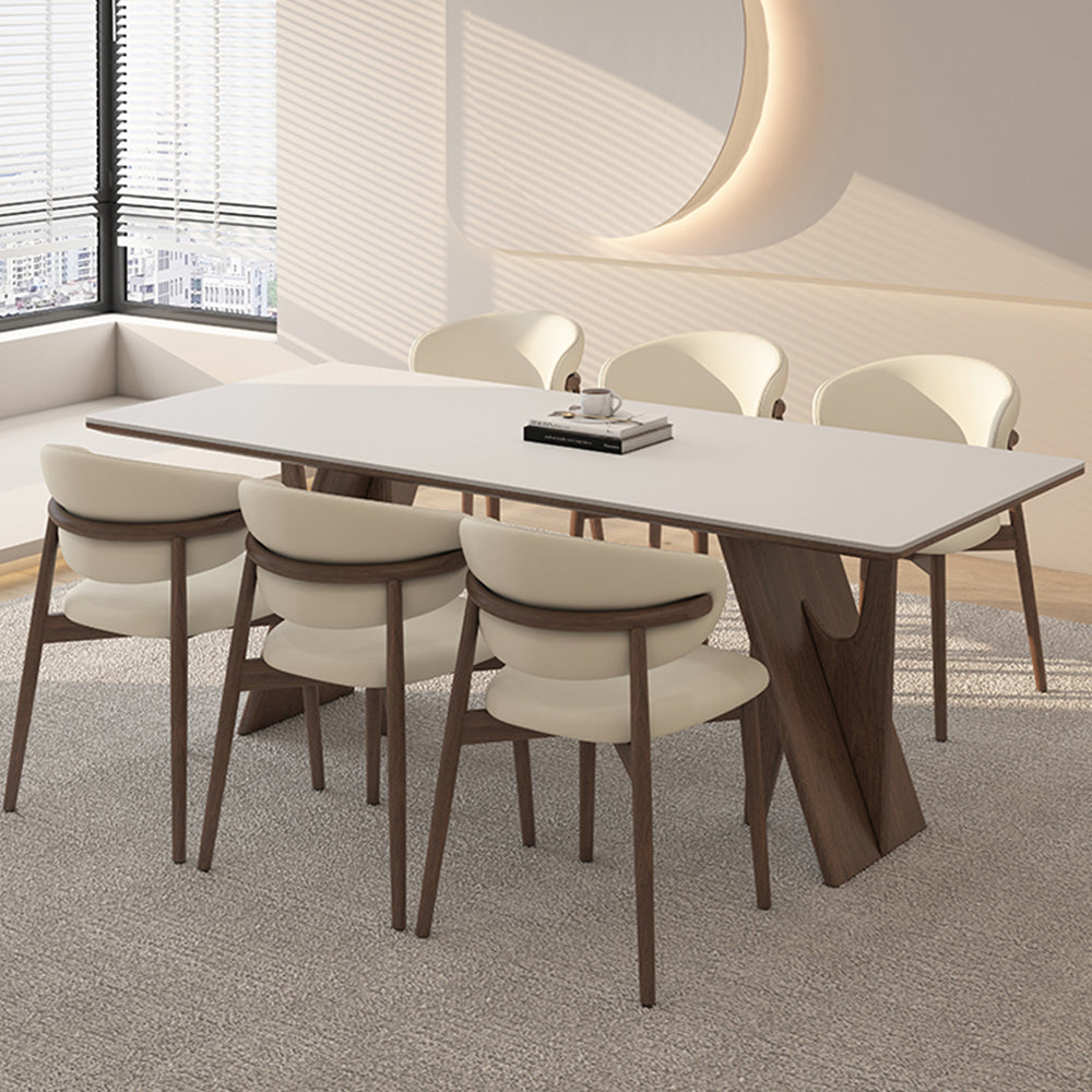 Modern Dining Table White Rock Slab Top Solid Wood Base