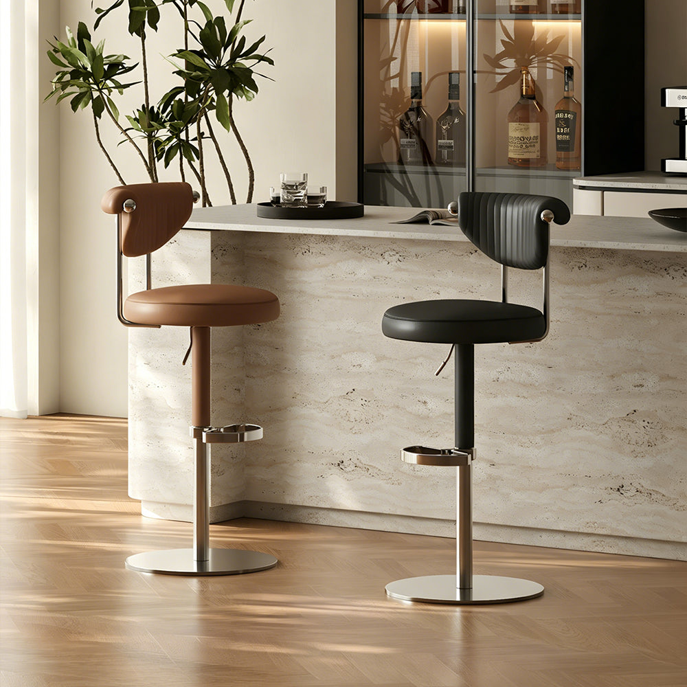 1 Piece Modern Adjustable Bar Stool with Geometric Woven Velvet Upholstery and Stainless Steel Base