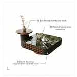 Load image into Gallery viewer, Modern Square Marble Top Coffee Table Green Stone Surface Wood Base Design
