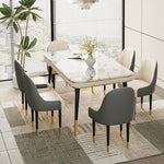 Load image into Gallery viewer, 55.11&quot; Dining Table Modern Marble Texture Top Gold-Tipped Legs Elegant Dining Room Furniture
