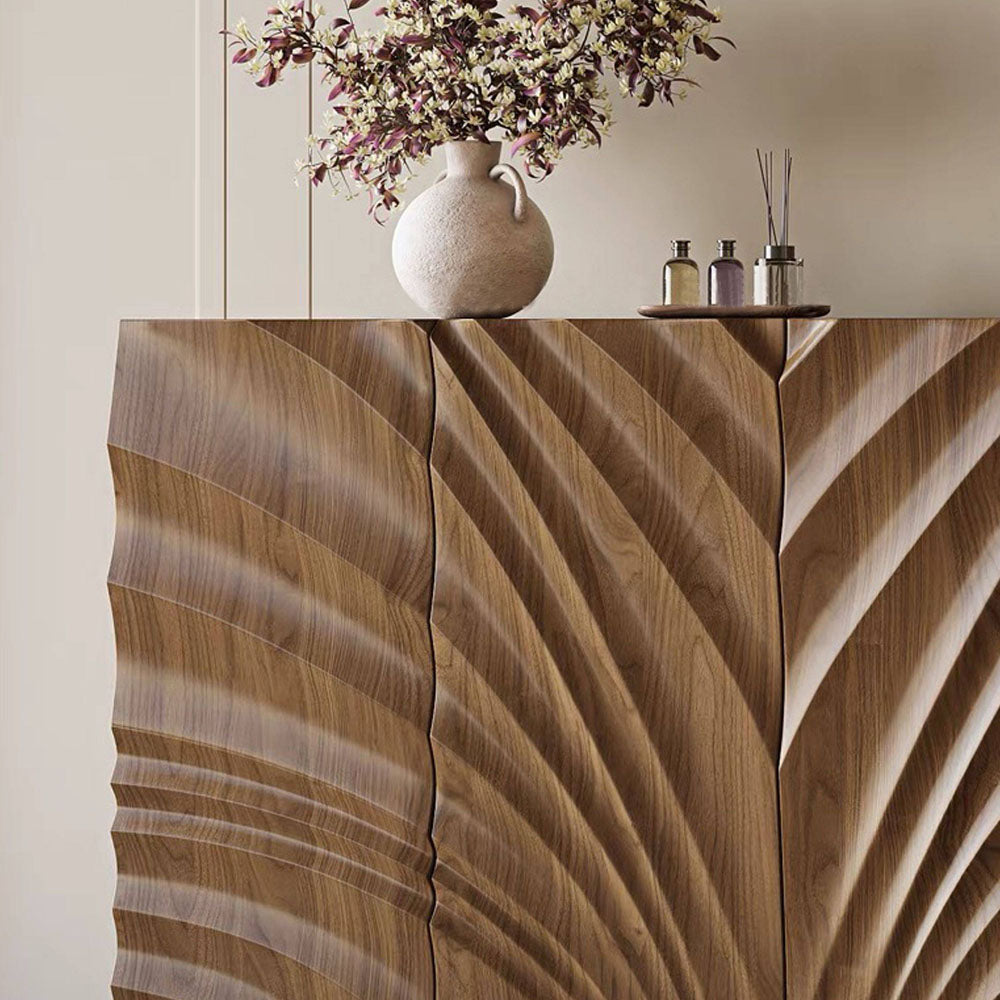 Modern Wooden Sideboard with Sculpted Wave Front Contemporary Storage Cabinet
