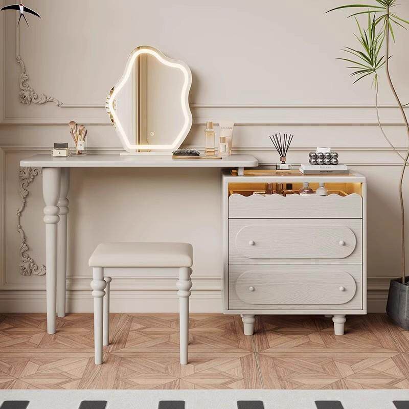 Vintage Solid Wood Shoe Cabinet with Extendable Tabletop Mid-Century Entryway Storage Console with Drawers