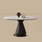 Load image into Gallery viewer, 53.1&quot; Creative Round Dining Table Black Wooden Base with Marble Effect Top
