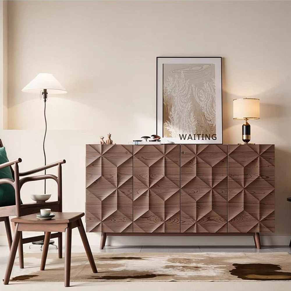 Luxury Modern Geometric Wood Sideboard Cabinet with 3D Carved Doors