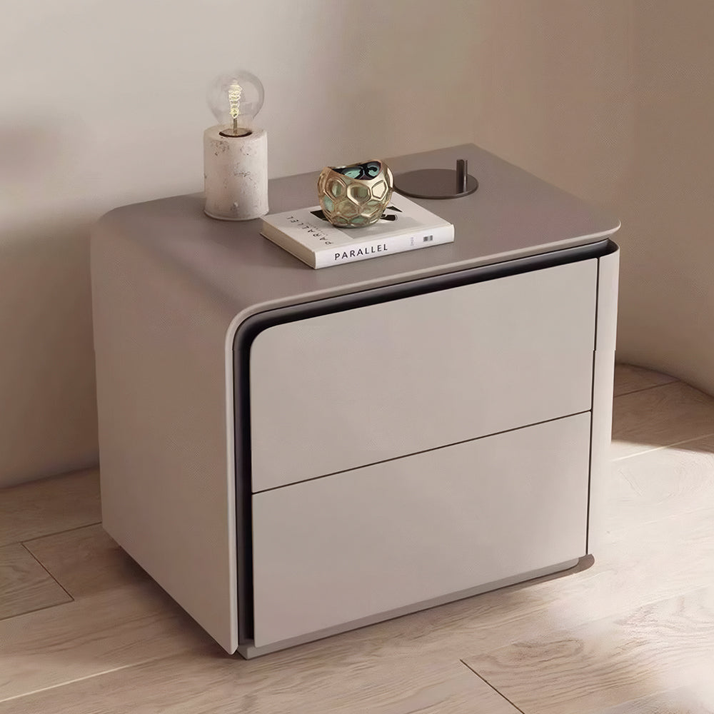 Modern Minimalist Bedside Table with Rounded Edges Two-Drawer Nightstand for Bedroom