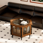 Load image into Gallery viewer, 33.15&#39;&#39;Vintage Hexagonal Coffee Table with Glass Top | Enclosed Storage + Carved Columns + Display Surface

