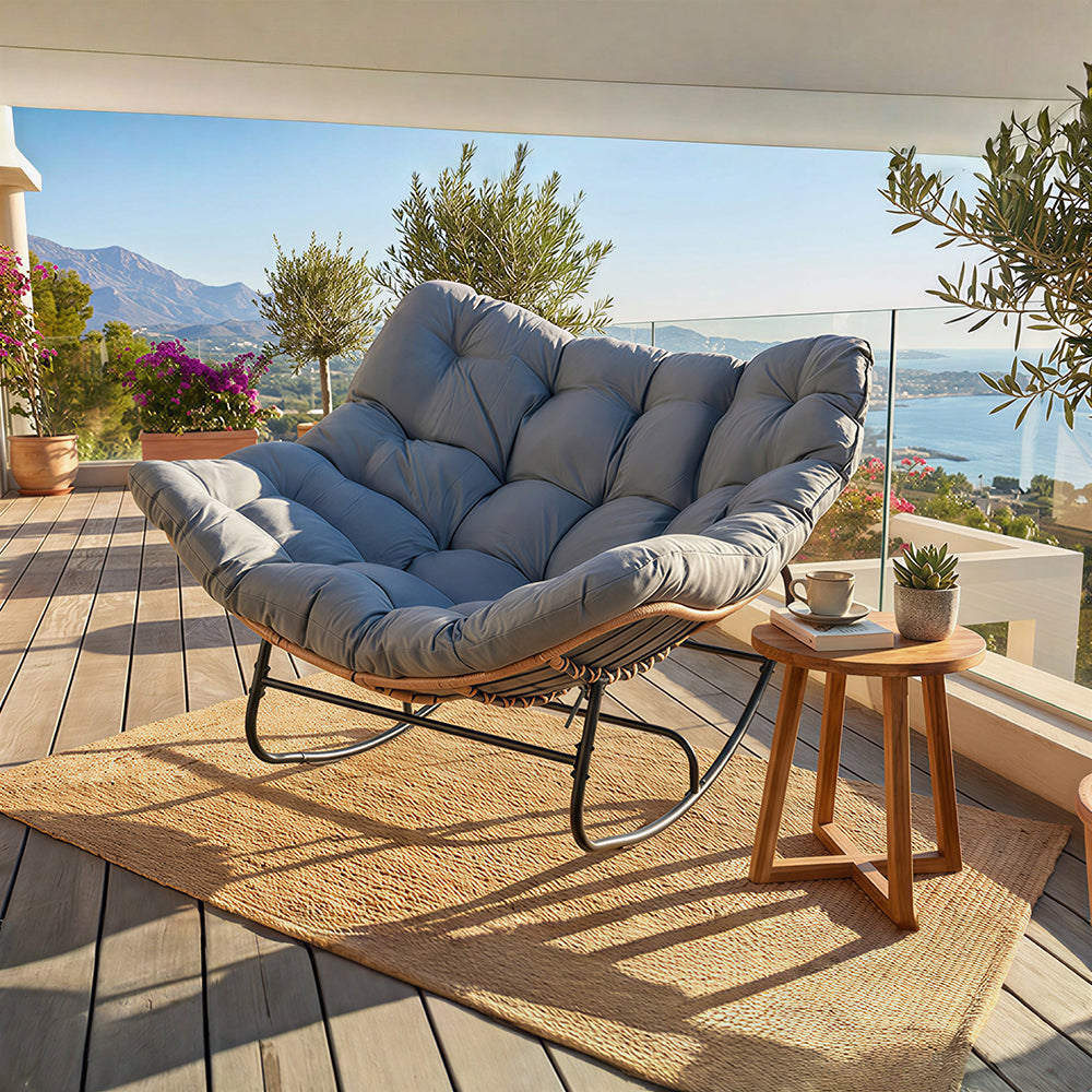 Modern Outdoor Rocking Lounge Chair with Plush Cushioned Seat