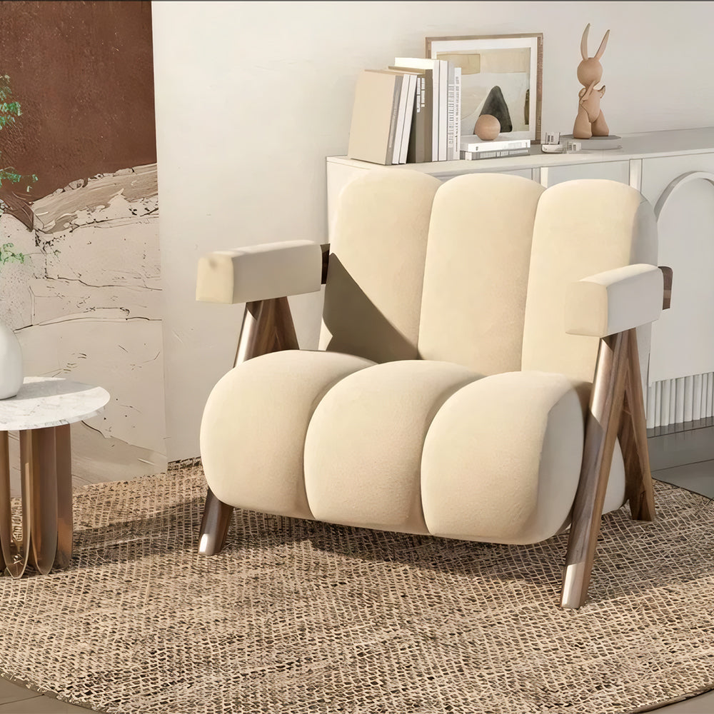 Lounge Armchair Modern Style Flannel Upholstery High Density Foam Solid Wood Frame