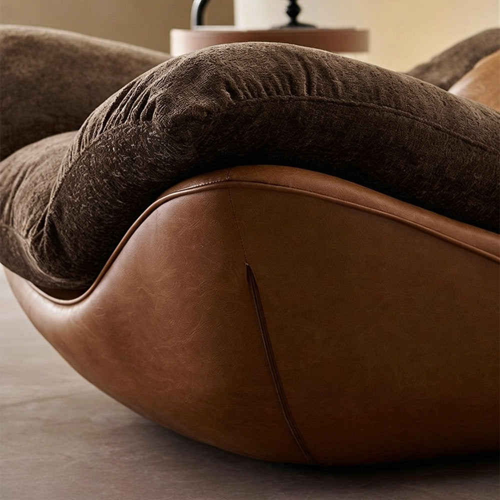 Modern Lounge Accent Chair Faux Leather Base Plush Fabric Cushion Low Profile Lazy Sofa Chair