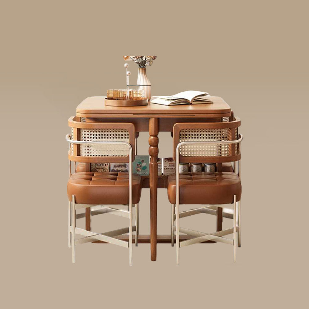Extendable Dining Table Built-in Storage Rounded Tall Legs