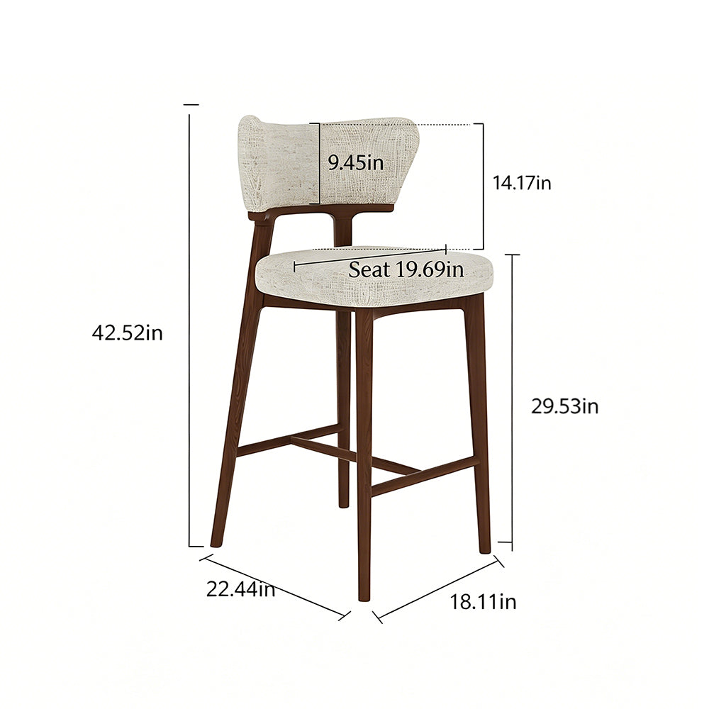Modern Upholstered Bar Stool with Curved Backrest and Wood Frame 1 Piece
