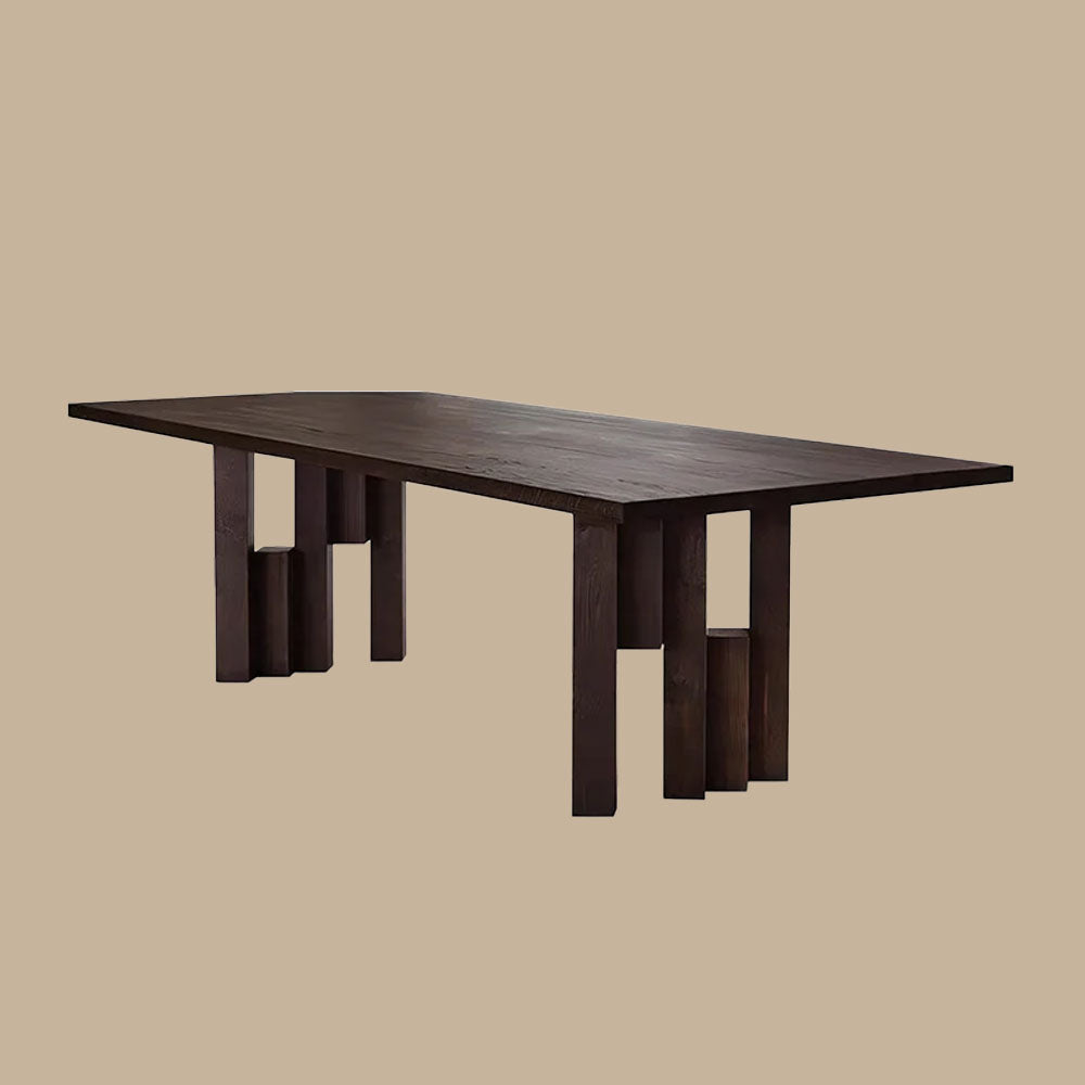 Rectangular Dining Table Mid Century Style Solid Wood Veneer Legs Clear Wood Grain Surface Strong Texture Design