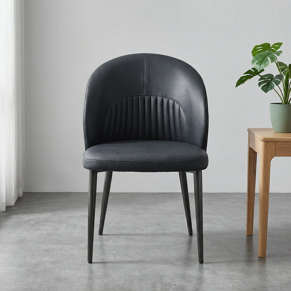 Contemporary Faux Leather Dining Chair with Curved Back Upholstered Seat Black Metal Legs 1 Piece