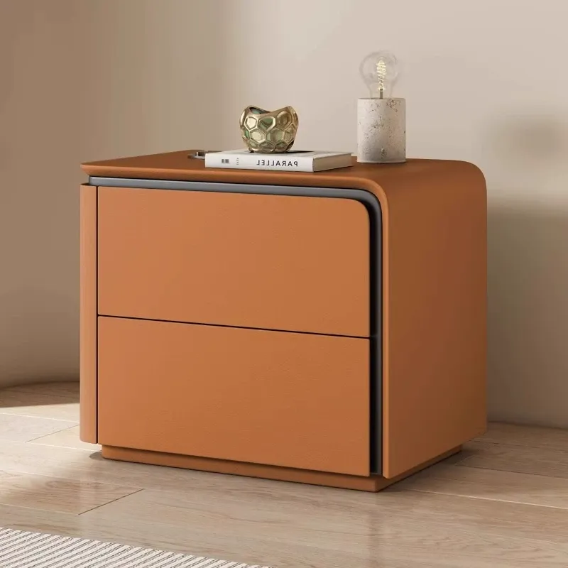 Modern Minimalist Bedside Table with Rounded Edges Two-Drawer Nightstand for Bedroom