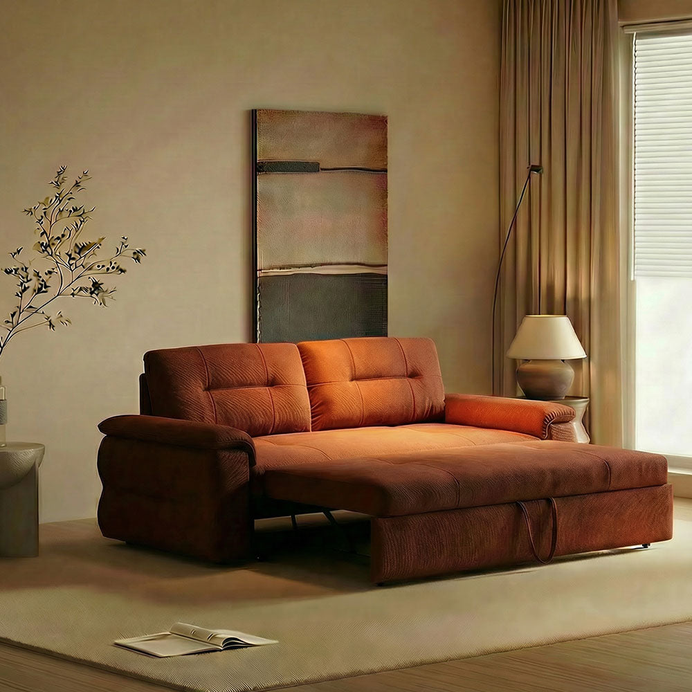 Side view of pull-out sofa bed showing plush upholstery and clean modern lines