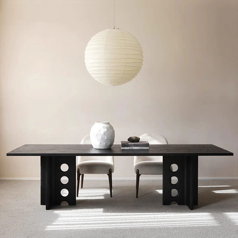 Rectangular Dining Table Solid Wood Walnut Veneer Base Scratch Resistant Sintered Stone Top Modern Elegant Design