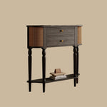 Load image into Gallery viewer, 35.4'' Modern Entryway Console Table with Rattan Panels Black Wood Hallway Table with 2 Drawers &amp; Lower Shelf Decorative Accent Table

