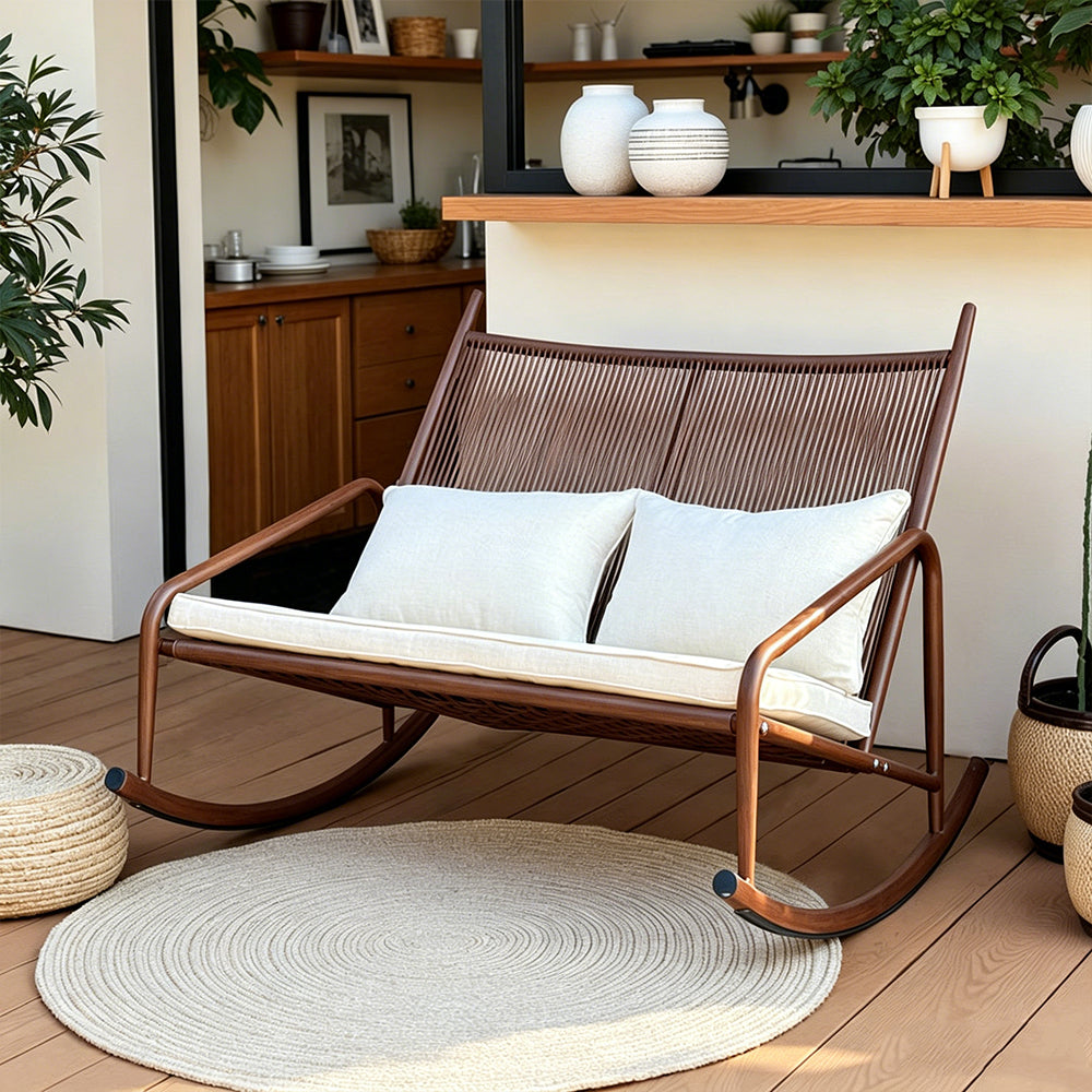 Outdoor Woven Rocking Chair with Cushions