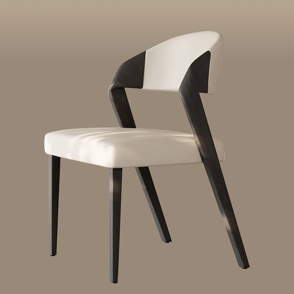 Modern Minimalist Dining Chair Set of 2 Elegant Cream Upholstery & Sculpted Wood Frame