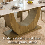Load image into Gallery viewer, 62.9''/70.8'' Modern Marble-Effect Dining Table with Sculptural Wood Base
