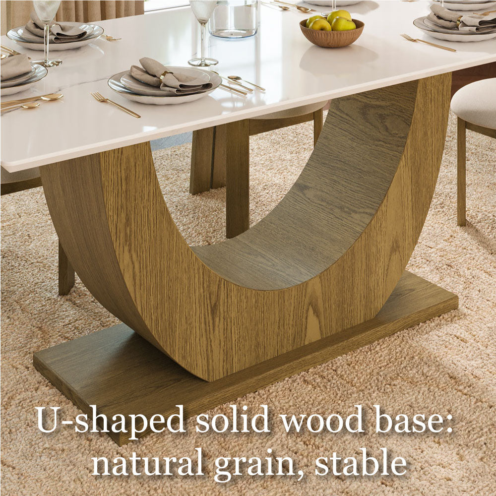 62.9''/70.8'' Modern Marble-Effect Dining Table with Sculptural Wood Base