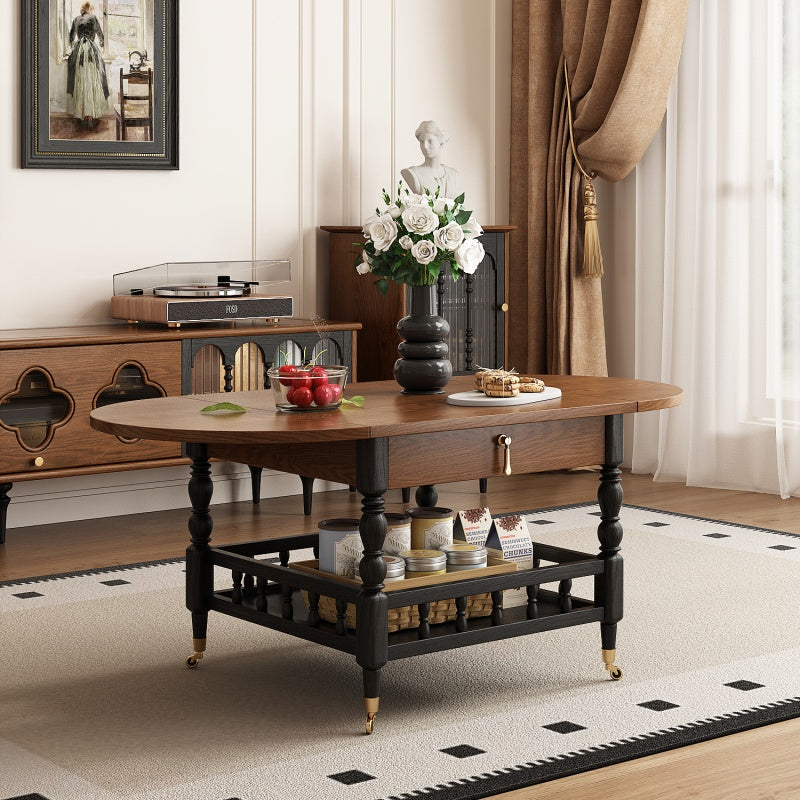 46''Vintage Flip-Top Coffee Table with Storage | Solid Wood Texture + Hidden Drawer + Castor Wheels