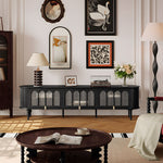 Load image into Gallery viewer, Modern Black TV Stand Console Table with Arched Glass Doors
