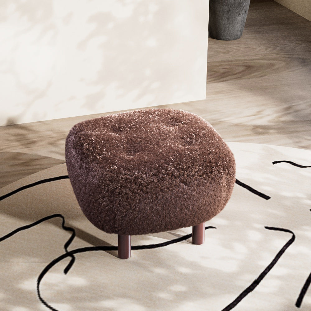 Square Faux Fur Ottoman Plush Upholstered Seat with Wooden Legs