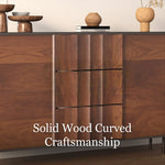 Load image into Gallery viewer, 62.9'' Modern Walnut Sideboard Fluted Wood Storage Cabinet with Metal Frame and Doors
