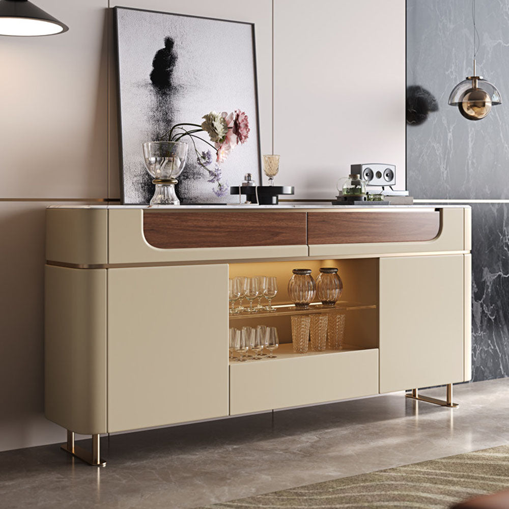 59" Modern Luxury Sideboard Cabinet with Marble Marble-Effect Top and Integrated Display Shelves