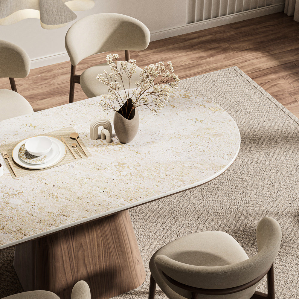 Oval Dining Table Solid Wood Walnut Veneer Base Scratch Resistant Sintered Stone Top Modern Stylish Design