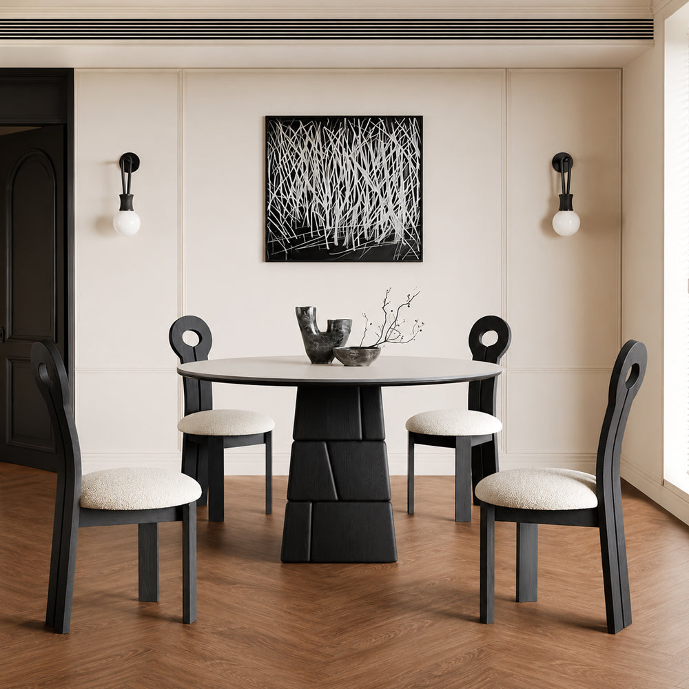 47.2" Modern Round Dining Table with Sintered Stone Top and Geometric Pedestal Base