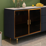 Load image into Gallery viewer, Modern Sideboard Cabinet Marble Top Glass Doors Gold Frame Storage with Drawers
