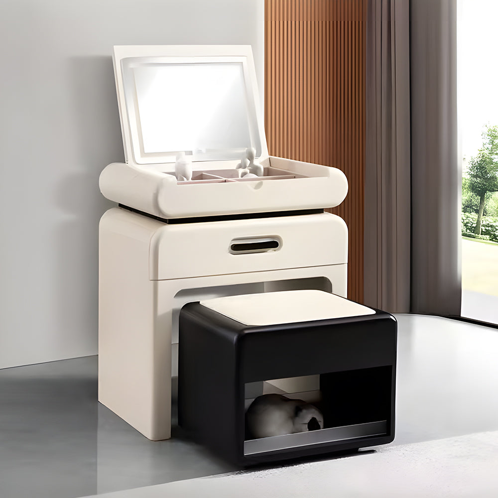 Modern Minimalist Vanity Desk with LED Mirror Storage Drawer Makeup Table Set with Upholstered Stool