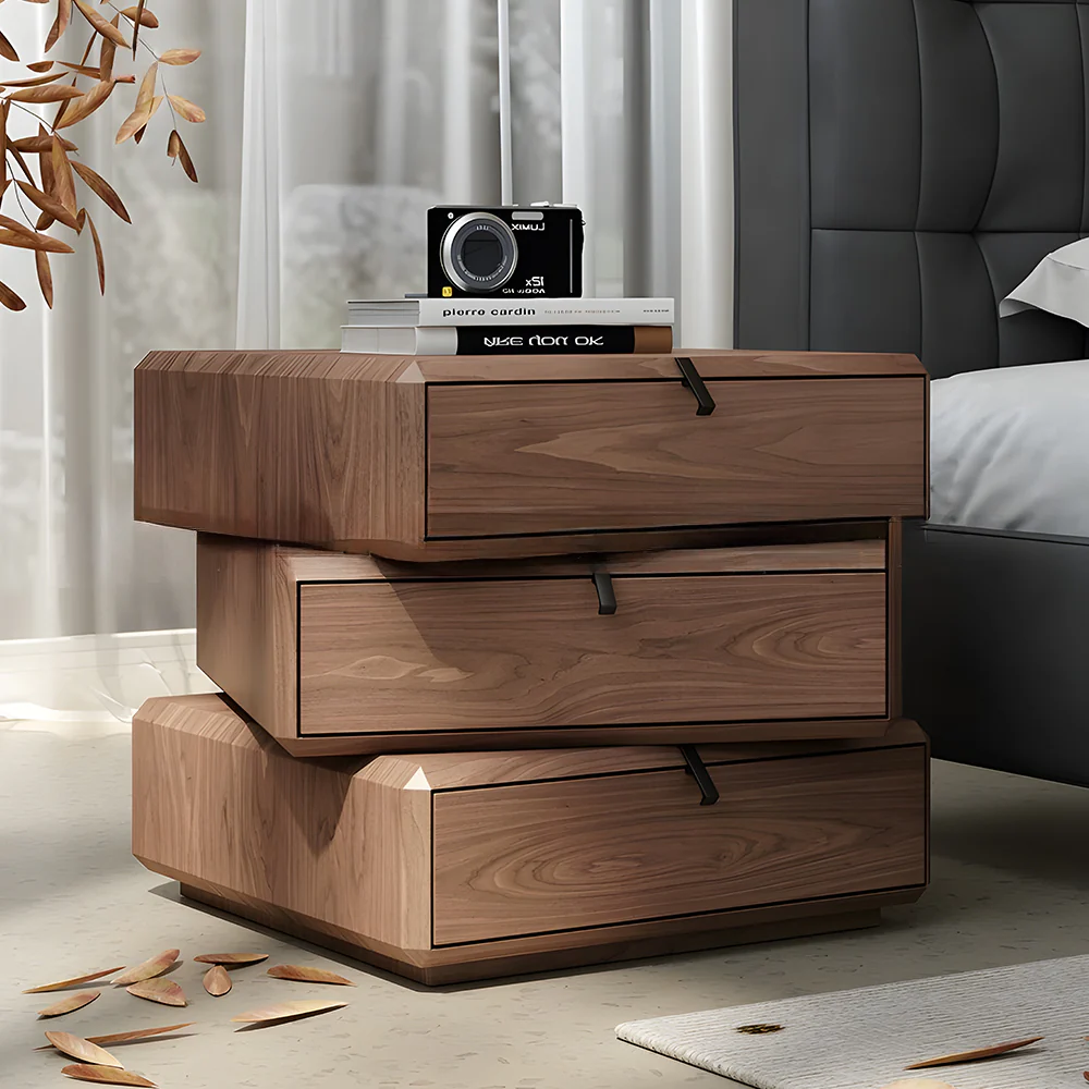 Modern Rotating Nightstand with 3 Spacious Drawers