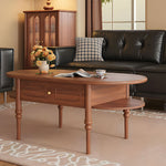 Load image into Gallery viewer, 46&#39;&#39; Oval Solid Wood Coffee Table Warm Cherry Finish Hidden Drawer Side Shelf
