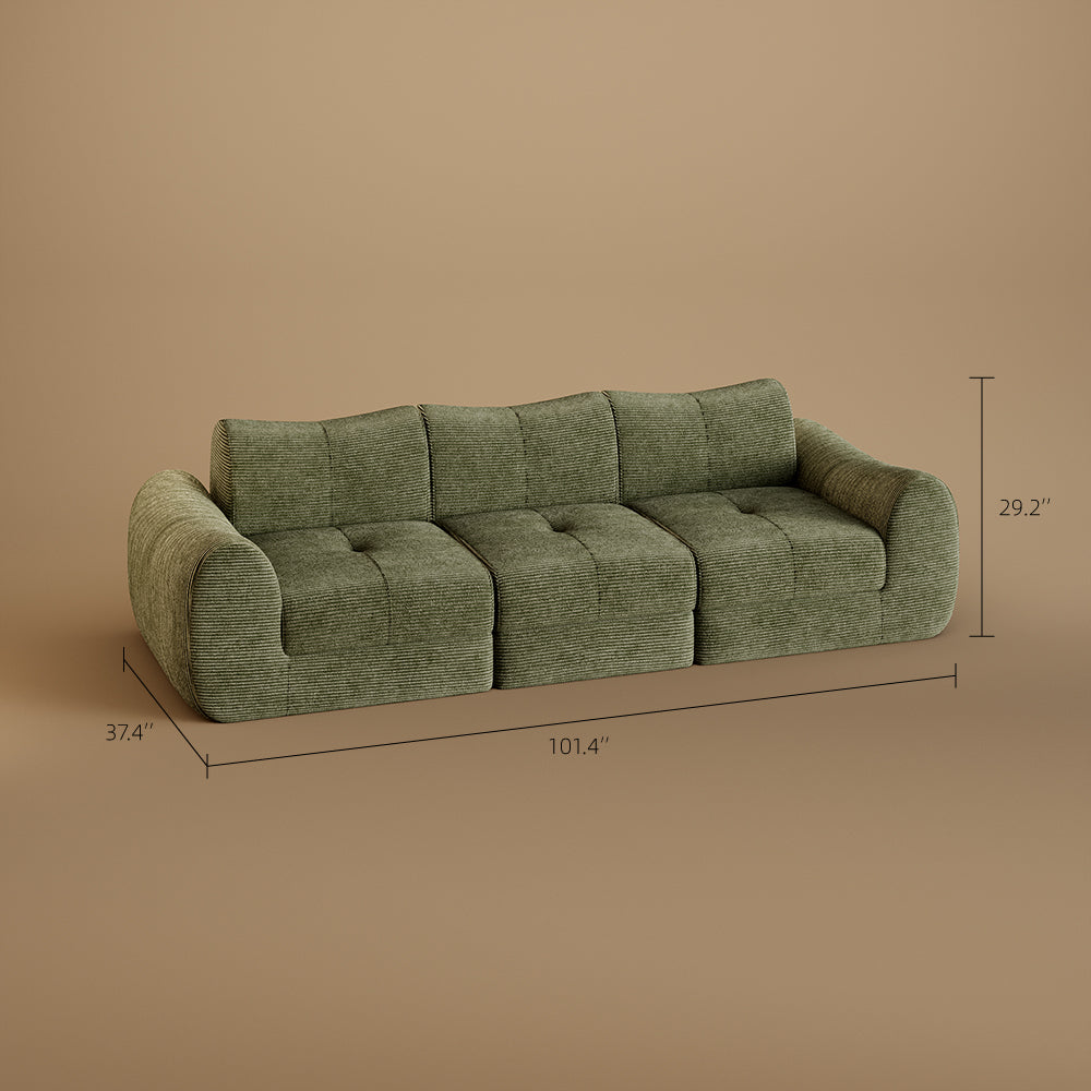101'' Convertible Sofa Bed Three Seater Olive Green Upholstered Tufted Cushion Modern Curved Arm Modular Design