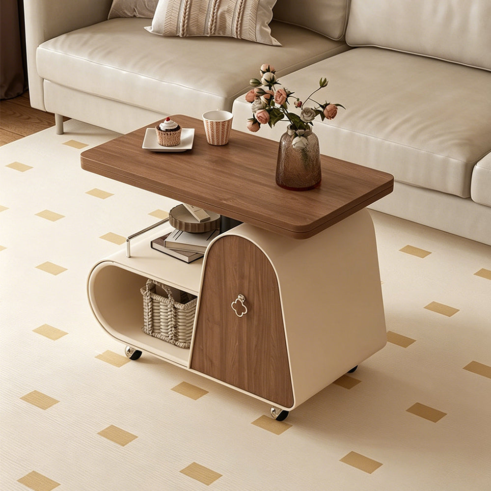 Modern Extendable Coffee Table with Walnut Finish Top and Hidden Storage Rolling Table